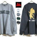 TOM AND JERRY トムとジェリー JERRY バックプリント ビッグシルエット 長袖 Tシャツ メンズ  ビッグtシャツ アメコミ ロンt 裾スリット アメカジ ストリート系 ファッション オフホワイト グレー グリーン チャコール M L XL オーバーサイズ