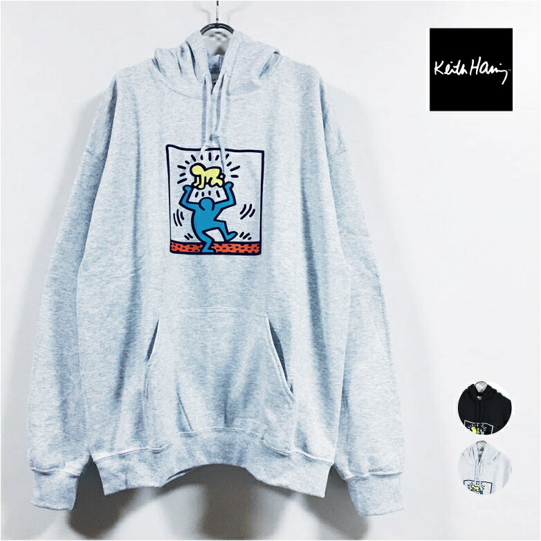 Keith Haring キース ヘリング HOODIE パーカー 裏起毛 長袖 KH2216 メンズ  プルオーバー プリント フーディー トレーナー ストリート系 スケーター ファッション 黒 ブラック グレー M L サイズ