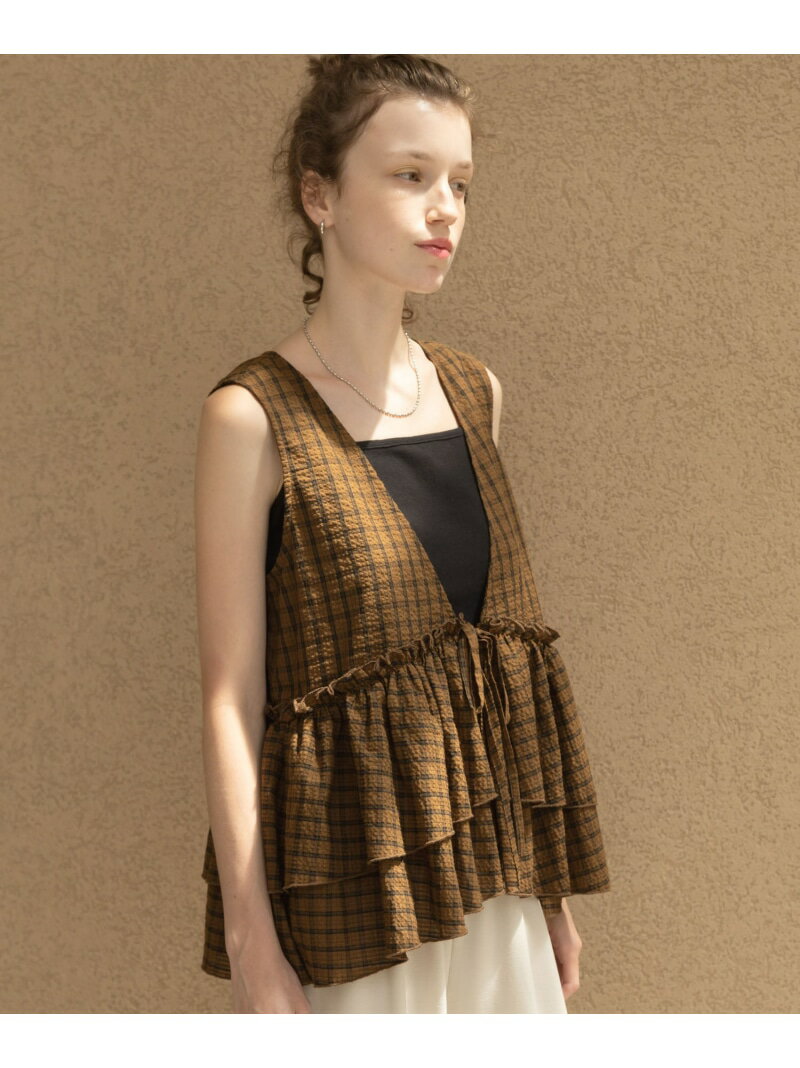 Sleeveless - サッカーチェックペプラムベストブラウス Sonny Label サニーレーベル トップス シャツ・ブラウス ブラック ブラウン【送料無料】[Rakuten Fashion]
