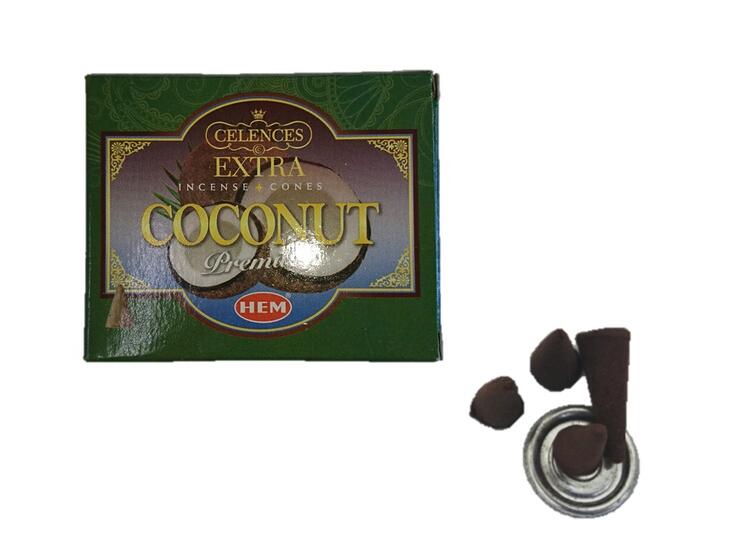 5のつく日はポイント10倍！！☆インドHEM社のお香☆★　エクストラ　ココナッツ　★お香コーン　1個1個あたり（10粒入り）コーンタイプ 送料無料定形外郵便※ポスト投函のサムネイル