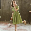 ナチュラ 膝丈 フォーマル カジュアル コットン 綿 発表会 ピアノ Aライン 夏服 子供服 夏 キッズ 無地 女の子 半袖 ワンピース(4)