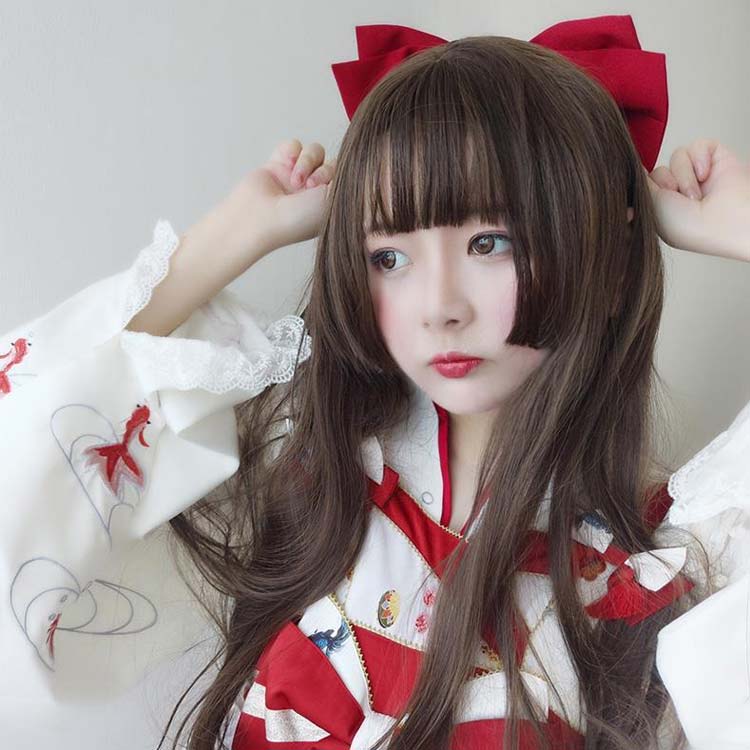 フルウィッグ ワンレン スーパーロング カール 前髪なし ロング ウィッグ ニュアンス イベント コスプレ ストレート ウェーブ ツートーン ツートン (チョコレートブラウン)