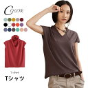 無地Tシャツ レディース カットソー 半袖 Vネック おしゃれ ゆったり シンプル カジュアル トップス 春新作 バレンタイン(4)