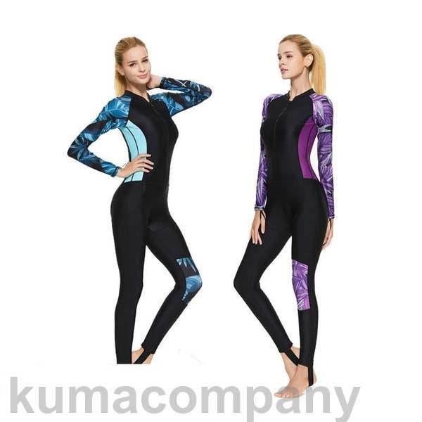 ウェットスーツ レディース フルスーツ 水着 日焼け防止 切り替え ストレッチ 体型カバー UVカット 薄手 サーフィン ダイビング 水陸両用
