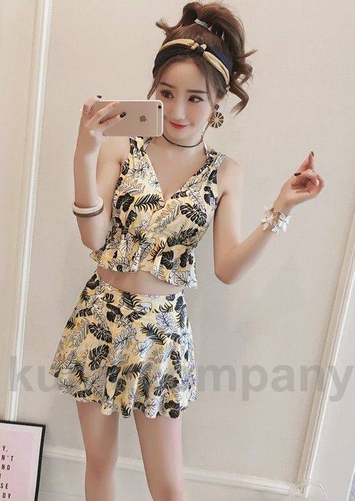 水着 レディース ビキニ タンキニ 体型カバー ビスチェ フリル スカート 大きいサイズ ボタニカル柄 韓国 女性 ママ水着 露出控えめ 可愛い おしゃれ リゾート 夏 ビーチ 海 20代 30代