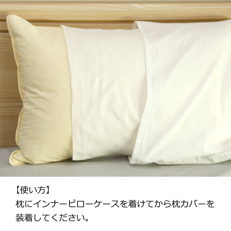 インナー ピローケース 50×70cm 枕カバー の下に着ける ピローケース さらさら つるつる した生地でスムーズなリネン交換をサポート カバー交換 時短 作業効率化 ベッドメイク ベッドメイキング 業務用 ホテル 民泊 旅館 宿泊施設 ゲストハウス 合わせ式 日本製 国産 洗える [3]