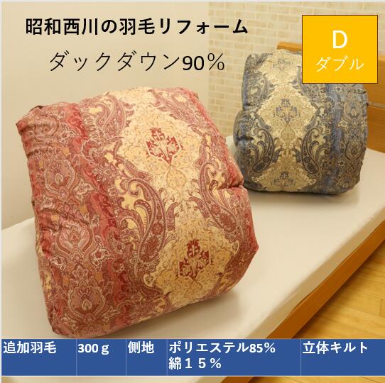 昭和西川羽毛リフォーム ダブル ホワイトダック ダウン90％・フェザー10％ 300g