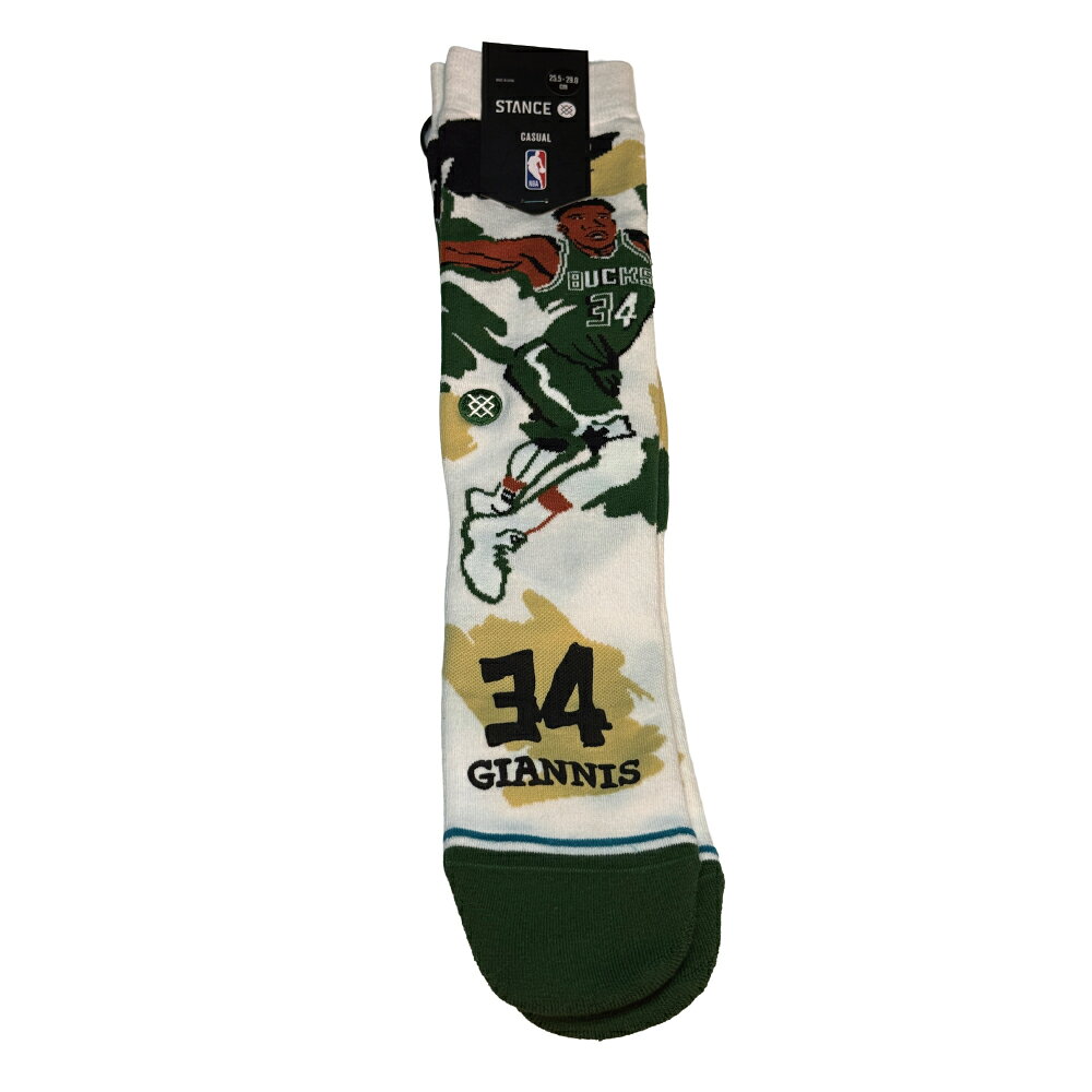STANCE スタンス PAINT GIANNIS NBA ヤニス・アデトクンボ ミルウォーキー・バックス クルーソックス 靴下 メンズ レディース25.5〜29.0cm