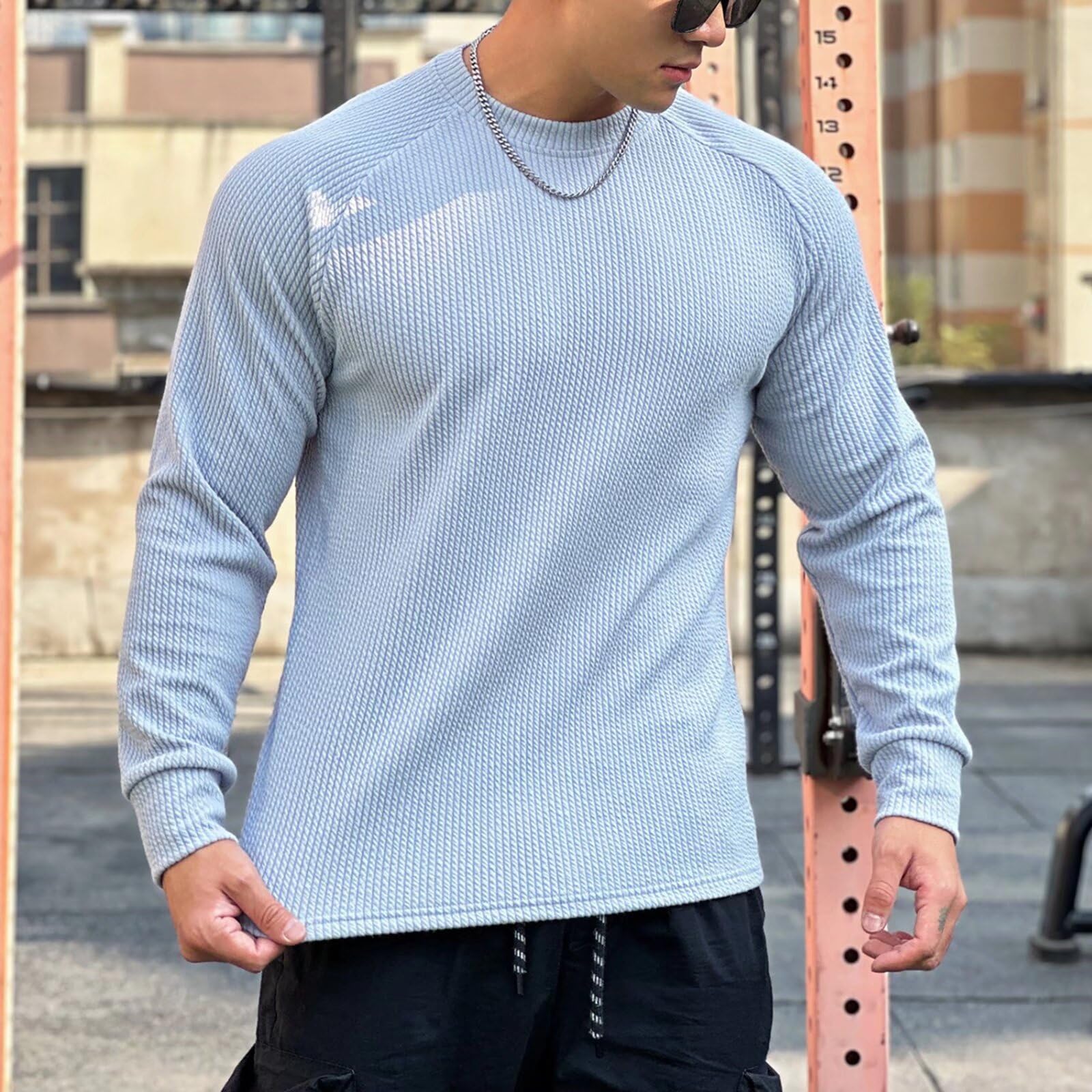 [KULIXI] ジムtシャツ メンズ Tシャツ 長袖 スポーツ トレーニングウェア カジュアル プルオーバー スウェットシャツ ストレッチ素材 ロングtシャツ フィットネス インナー CX-1278 色：1367(ライトグレー)、サイズ：M