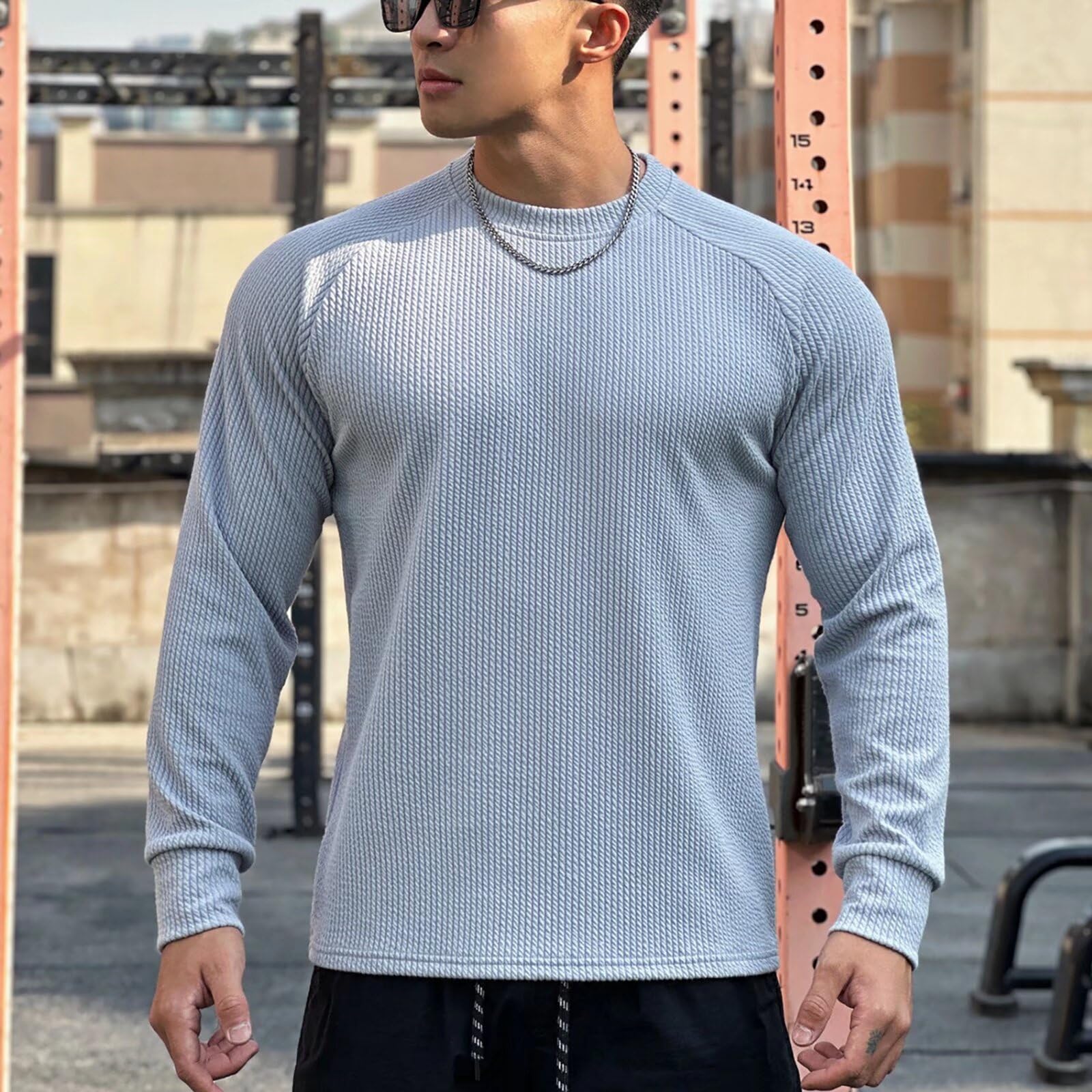 [KULIXI] ジムtシャツ メンズ Tシャツ 長袖 スポーツ トレーニングウェア カジュアル プルオーバー スウェットシャツ ストレッチ素材 ロングtシャツ フィットネス インナー CX-1278 色：1367(ライトグレー)、サイズ：M