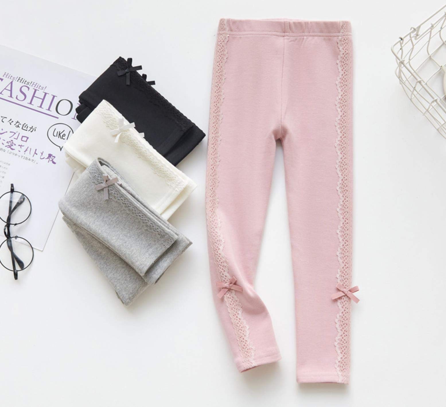 VIISEN 女の子 レギンスパンツ 2枚セット ボトムス スパッツ 長ズボン 蝶結び付き10分丈 ガールズ キッズ 可愛い 子供服 多色 春夏秋冬 100 110 120 130 140cm 色：1/ブラック+グレー、サイズ：110