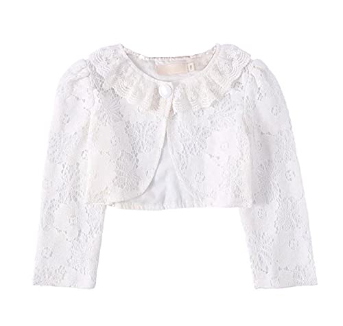 VIISEN 子供 長袖/半袖 ボレロ レース 子供服 女の子 結婚式 ボレロ キッズ フォー マル カーディガン 柔らか フォーマル ドレス ボレロ 可愛い 発表会 入園式 卒園式 結婚式 色:2/ホワイト、サイズ:160