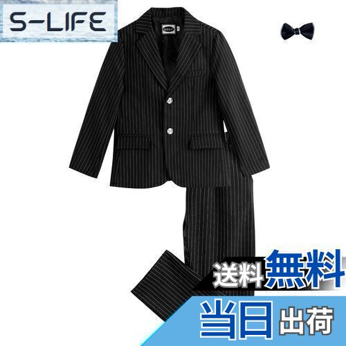 【送料無料】[LOLANTA] 子供 フォーマルスーツ 男の子 キッズ フォーマル チェック柄 2点セット 4点セット 子供服 セットアップ 入学式 卒業式 発表会 紳士服 入園式 卒園式 七五三 結婚式 90-170cm 色：ブラック/ストライプ、サイズ：90