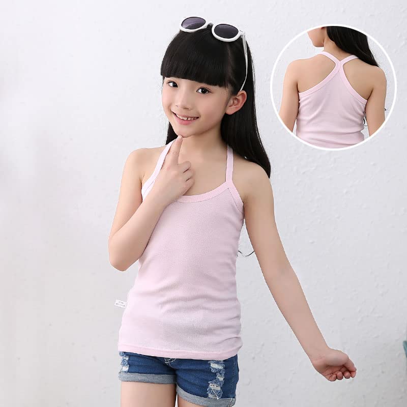 [ZGKULAEAOW] キャミソールプ キッズ 女の子 白 ガールズ ランニングシャツ 綿 ダンス インナーシャツ 肌着 無地 重ね着 ノースリーブ ヒップホップ 色：ペールピンク、サイズ：100