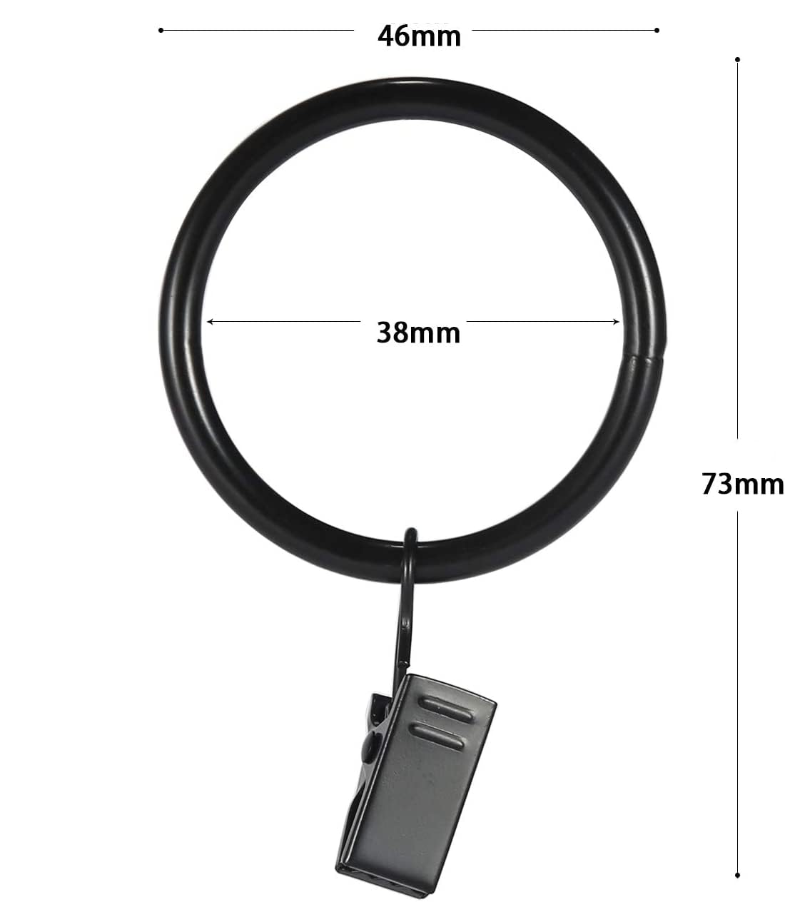 Goowin カーテンリング カーテンフック 38mm 金属製 クリップ リングランナー (ブラック, 10)