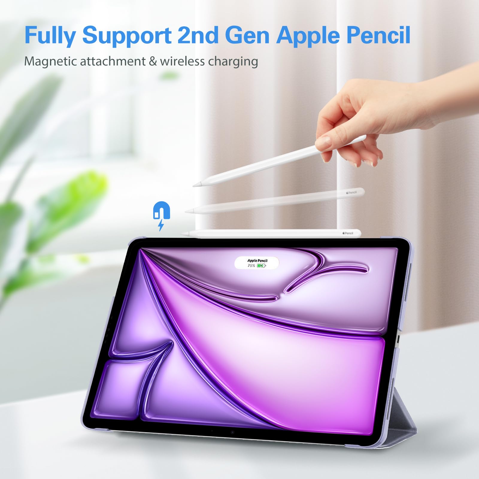 ProCase iPad Pro 12.9 ケース 第6/5/4/3世代に適用（2022 2021 2020 2018） スリム 三つ折り スタンド スマートカバー Pencilのペアリングと充電に対応 - ライトパープル