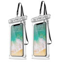 ProCase 防水スマホケース 2個 IPX8認定 お風呂 海 プール 温泉 首掛け式 ドライバッグ 登山 お釣り時の防塵・防水対策 適用端末:iPhone 16 15 14 13 12 Mini Pro MaxHuawei Xperia android -クリア