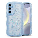 QLTYPRI Galaxy S24 ケース クリア TPU カバー ウェーブ おしゃれ 韓国 可愛い ウェーブ グリッター 透明 薄型 軽量 耐衝撃 滑り止め (SC-51E / SCG25) スマホケース ワイヤレス充電対応 ストラップホール付き ギャラクシーS24 ケース 6.2インチ 対応 - ブルー