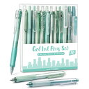 Four Candies 12本パステルゲルインクボールペンセット 11本ジェルボールペン&1本蛍光ペン 引き込み式 0.5mm かわいい かきやすい ノート ...