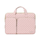 MOSISO 360 保護 PCケース ラップトップバッグ、対応機種 MacBook Air 15 M4 M3 M2/Pro 16インチ M4 M3 M2 M1、15-15.6インチ ノートパソコン、2つポケット & 取っ手付 & ベルト付き 正方形 キルティングバッグ(チョーク ピンク)