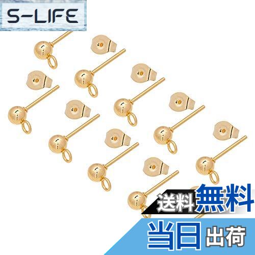 【送料無料】UNICRAFTALE 丸玉ピアス 304ステンレス製スタッドイヤリングパーツ カン付き キャッチナット付き ポストピアス ゴールデン 金具 ピアス...