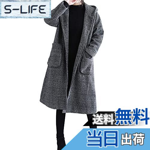 【送料無料】ASARANS ロングコート コート フードコート レディース ロング グレンチェック コクーンシルエット フード付き 秋 冬