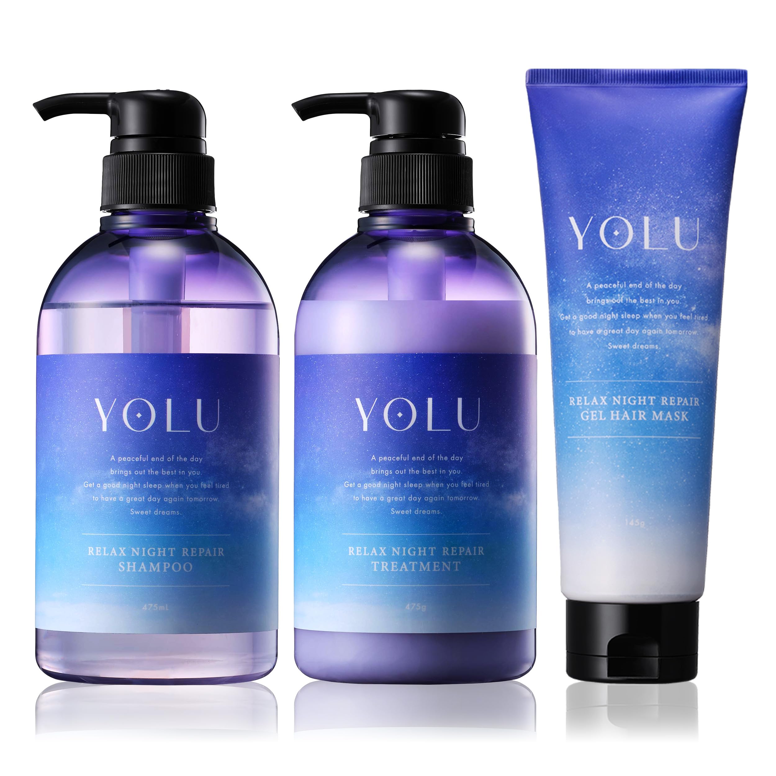 【送料無料】YOLU シャンプー トリートメント ヘアオイル セット 色：リラックスナイトリペア、サイズ..
