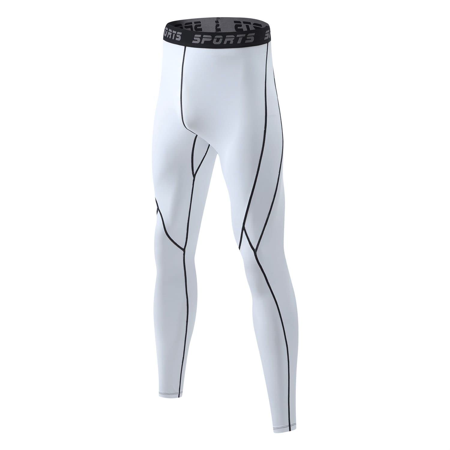 【送料無料】[THREEGUN] スポーツタイツ メンズ コンプレッション ロング レギンス + ショート スパッツ ランニングウェア アンダー 下着 速乾 冷感 加圧 トレーニングウェア 色：ホワイト-黒線D009(1枚)、サイズ：M