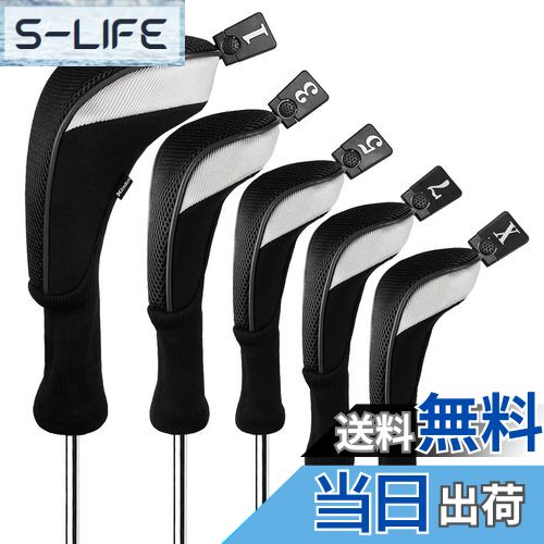 【送料無料】Andux ゴルフ ウッドドライバー ヘッドカバーロングネック 5個セット 460cc対応 MT/MG34 (ブラック)