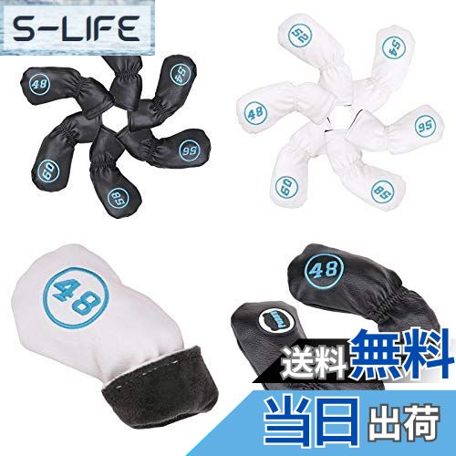 【送料無料】セレクトプラザ アイアンカバーゴルフ ウェッジカバー ヘッドカバー 6枚入り ブラック/ホワイト クマ (ホワイト) ナンバータグ付き(48°、52...