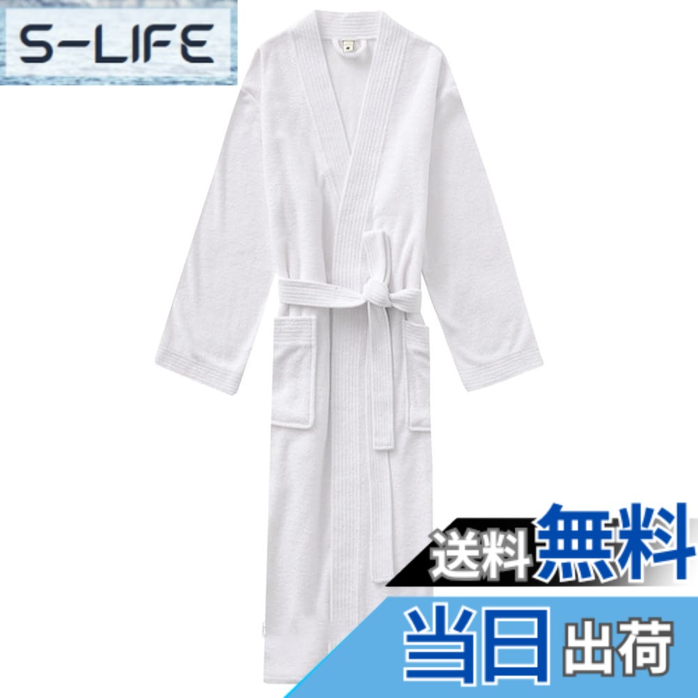 商品情報商品の説明主な仕様 [男女兼用]：5色(ホワイト、グレー、ネイビー、スモーキーブルー、ピンク)カラーバリエーションを展開し、M-2Lサイズから選ばれ、男女を問わずご使用いただけます。M着丈110cm 身幅115cm 袖丈49cm　L着丈115cm 身幅125cm 袖丈50cm　2L着丈120cm 身幅135cm 袖丈51cmbr[心地よい肌触り]：肌触りの心地よいパイル地（タオル地）で仕上がり、ふんわりとやわらかなタオルの肌触りに優れた吸収性が特徴で、お風呂上がりに大変便利[通年適用]：厚手のバスローブに比べ比較的薄くて軽いタオル地を使用していますので夏さわやかに、冬暖かく1年を通してサッと着られる快適なバスローブは、お風呂上り以外にも部屋着やパジャマとして幅広くお使いいただける[優れた吸水力]：バスロープ全体はタオル生地で水分をしっかり吸収し、従来のバスローブよりもかさ張らず、軽量・速乾！だからこそ毎日着たくなる、日常着寄りのバスロープです[着脱便利]：さっと羽織れば、湯冷めする事なくお子様のケアをしてげる。特に赤ちゃんのいるお母様からは、バスローブがあると大変便利と喜ばれております。軽い着心地と飽きのこないシンプルなデザインは、自分用にはもちろん、プレゼントや贈り物にも喜ばれます