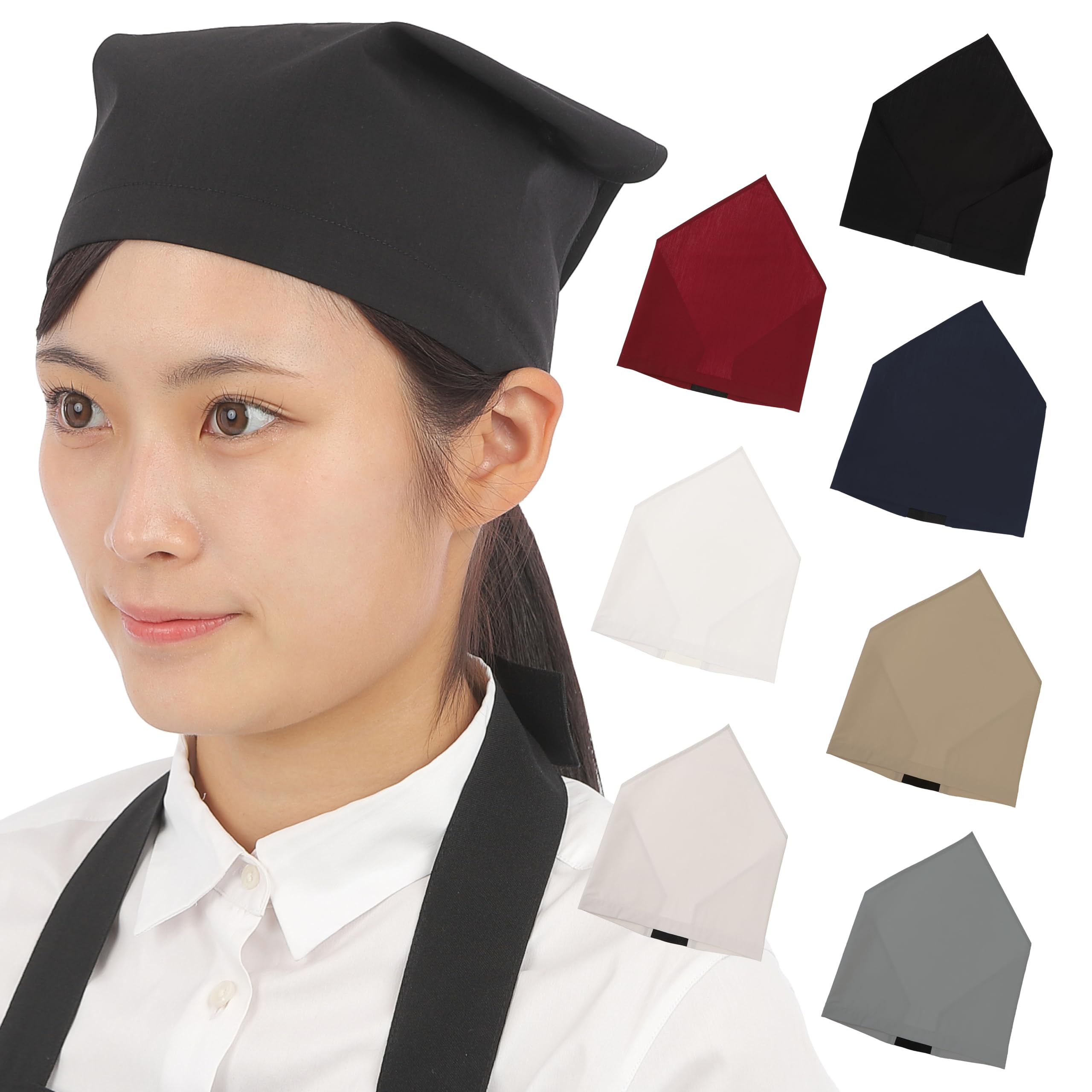 【送料無料】[LODI] 三角巾 簡単着脱 ゴムタイプ カフェ 調理実習 料理教室 清掃 美容院 業務用 家庭用 レディース ブラック
