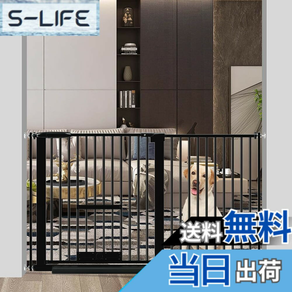 【送料無料】Seogva ペットゲート 3.5cm柵間隔 ペットドア付き 高さ78cm ペットゲート 犬 猫 ゲート ブラック ホワイト 猫用ゲート 過密フレーム付き 猫 ゲート 犬すり抜け防止フェンス つっぱり 扉付き 赤ちゃん ベビーゲート 突っ張り式 自動ロック 階段上 （設置幅12