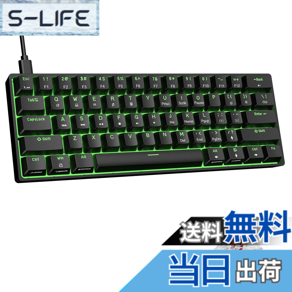 DIERYA ゲーミングキーボード 赤軸 Mini 小型 メカニカルキーボード 60%レイアウト 61キー 英語配列 有線 キーボード 着脱式 USB C 電源ケープル WindowsノートパソコンおよびPCゲーマー向け （ブラック）