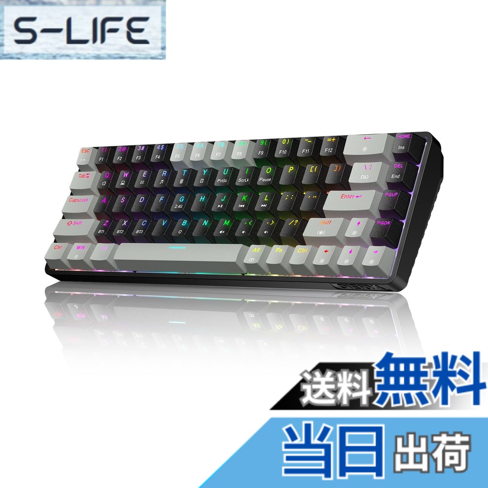 Dierya DK68 ワイヤレス ゲーミング キーボード-2.4G/Bluetooth/USB-C接続 60%配列 68キー 赤軸 メカニカル キーボード、3000mAhバッテリー RGBバックライト 全キー無衝突 Windows/Mac/Linux対応 英語配列 (グレイッシュブラック)
