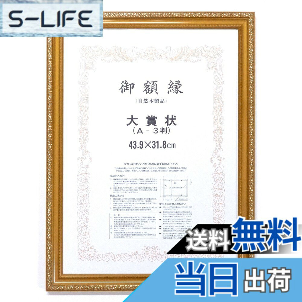 商品情報商品の説明439x318mmの賞状が入る額縁です。有害な紫外線をほとんどカットするアクリル板仕様で、賞状の色褪せ軽減に有効です。主な仕様 フレーム材質：木製、表面仕様：UVカットアクリル板額装可能作品サイズ：439x318mmbr額縁外寸：約48.4cmx約36.2cmbr額縁重量：約1kgbr付属品：箱、吊り紐、吊り金具（額側）※壁用のフックは付属しておりません