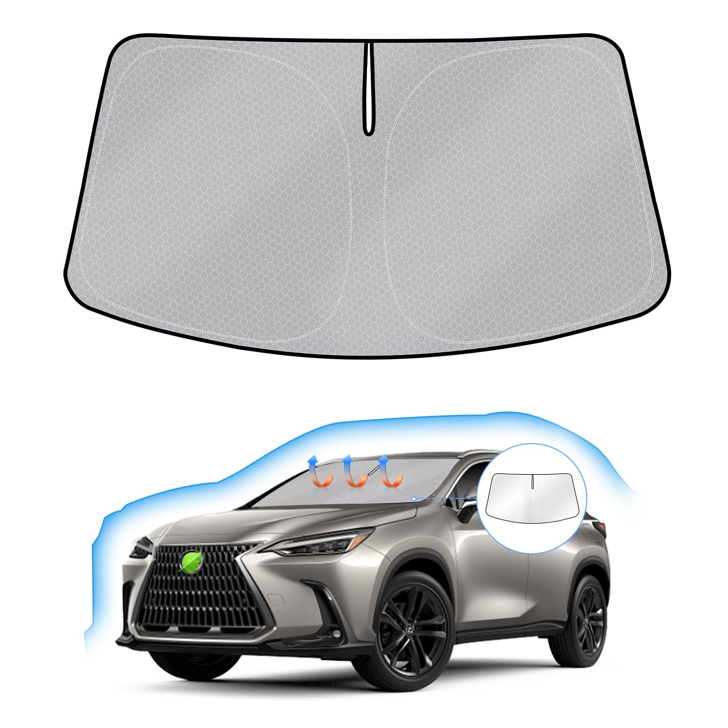 【送料無料】J-PREMIS フロントガラス サンシェード 車用サンシェード UVカット 遮光シェード 日よけ ハンドルサンシェード 遮光 断熱 暑さ対策 車中泊 折り畳み式 ハニカム設計 収納袋付き 車種専用 内装パーツ 取付簡単 色：グレー、サイズ：レクサス NX 20系 に適合
