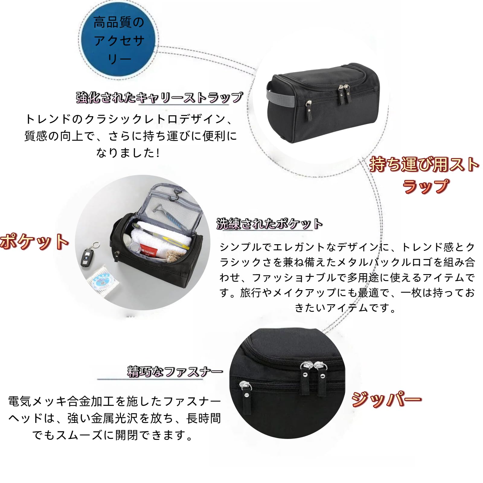 【送料無料】Tumecos 多機能 ウォッシュ バッグ 電気部品収納バッグ トラベルポーチ 洗面用具 化粧ポーチ バスルームポーチ 旅行 便利グッズ 収納 色：ブラック-2 slife-10613696 S-LIFE サンプル画像3