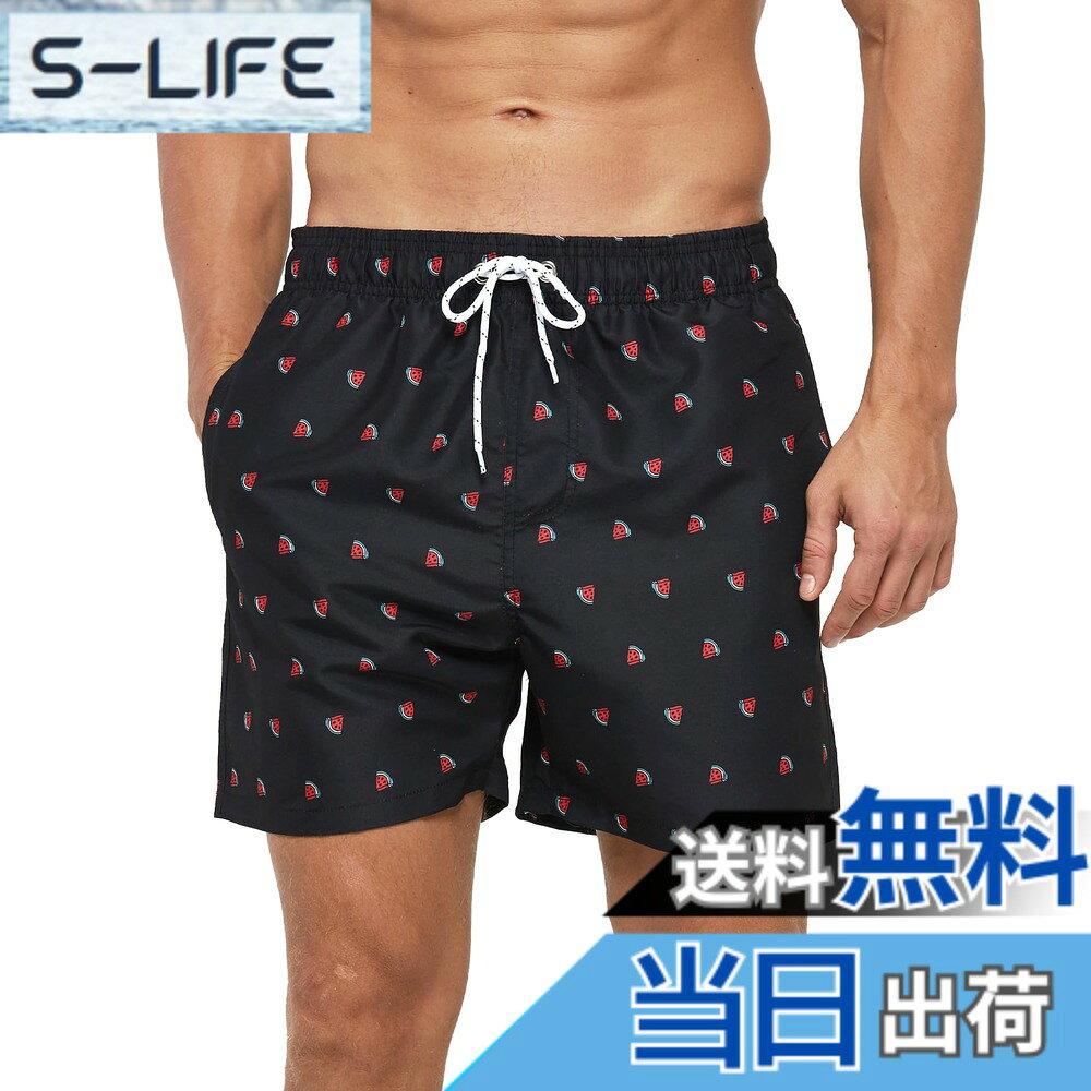 【送料無料】[Yotonna] ヨトンナ ハワイ風 海水パンツ 水着 サーフパンツ メンズ 海パン [水陸両用・吸水速乾] トランクス 短パン ボードショーツ ビーチパンツ スイムウェア おしゃれ メッシュインナー付き 大きいサイズ M- 色：ミニスイカ柄（ブラック）、サイズ：2XL