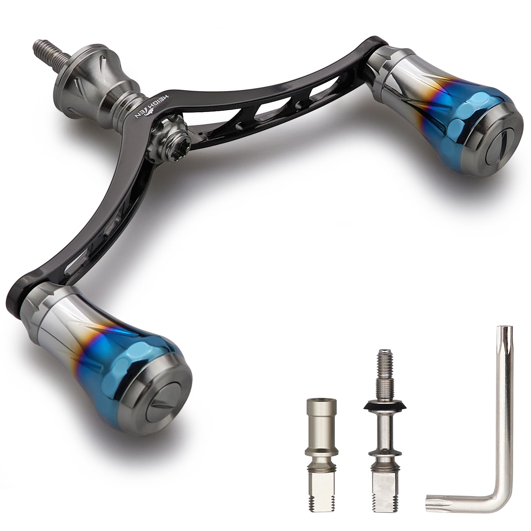 【送料無料】HEIGHTEN V4.0 80/98mm リール ハンドル 航空アルミ製 シマノ ダイワ 通用 スピニングリール 用 Arch Aurora 色：ガンメタル(ノブ)&ブラック(ハンドル)、サイズ：V4.0 - 98mm