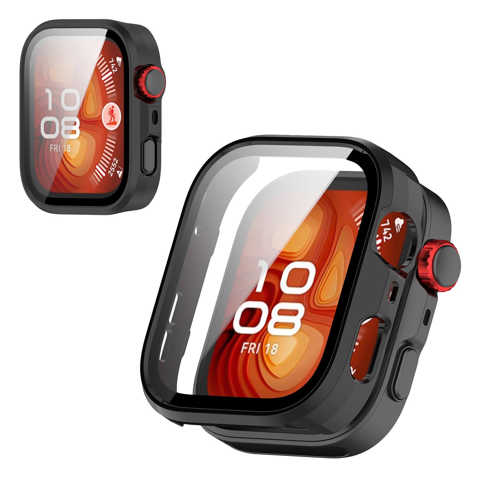 [Free Shipping] COROS Smartwatch Case Cover [KONXISA] Smartwatch Case + Film Integrated (PC Case + Tempered Glass Film) Easy to Attach and Detach High Transparency Scratch Resistant Shock Absorption Charging Possible While Installed Full Protection Color: Black, Size: HUAWEI WATCH FIT 4 Pro Case