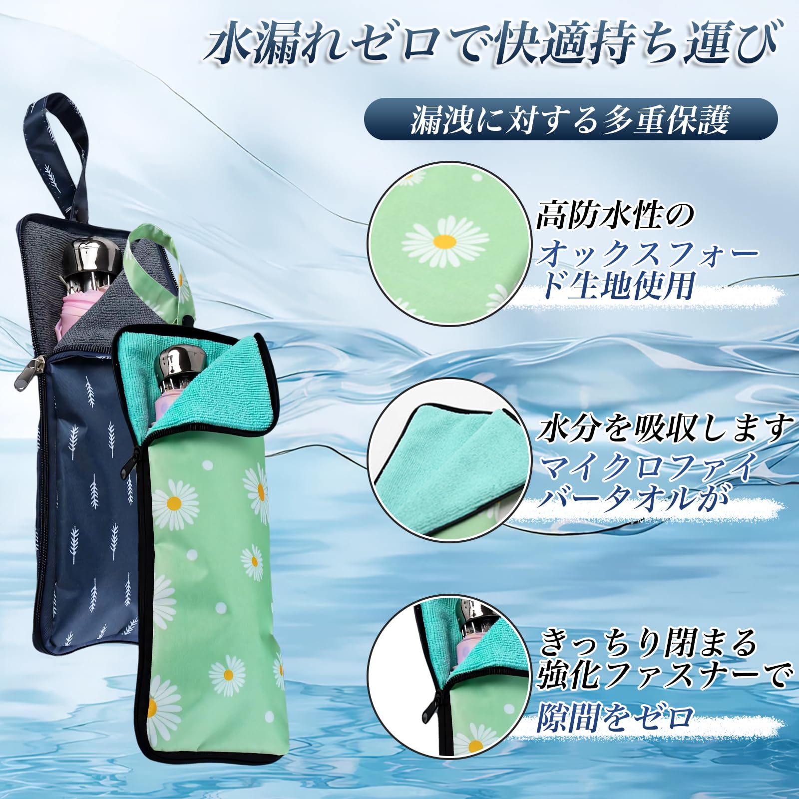 【送料無料】Meltryllis 傘カバー 折りたたみ傘用 吸水 防水 速乾 吸水傘ケース 軽量 折り畳み傘カバー マイクロファイバー 濡れ防止 泥跳ね バッグ内保護 ストラップ付 多用途 超吸収性 持ち運びが簡単 梅雨 通勤 通学用 28*12.5cm (グリー 色：グリーン、サイズ：28cm slife-11087520 S-LIFE サンプル画像3
