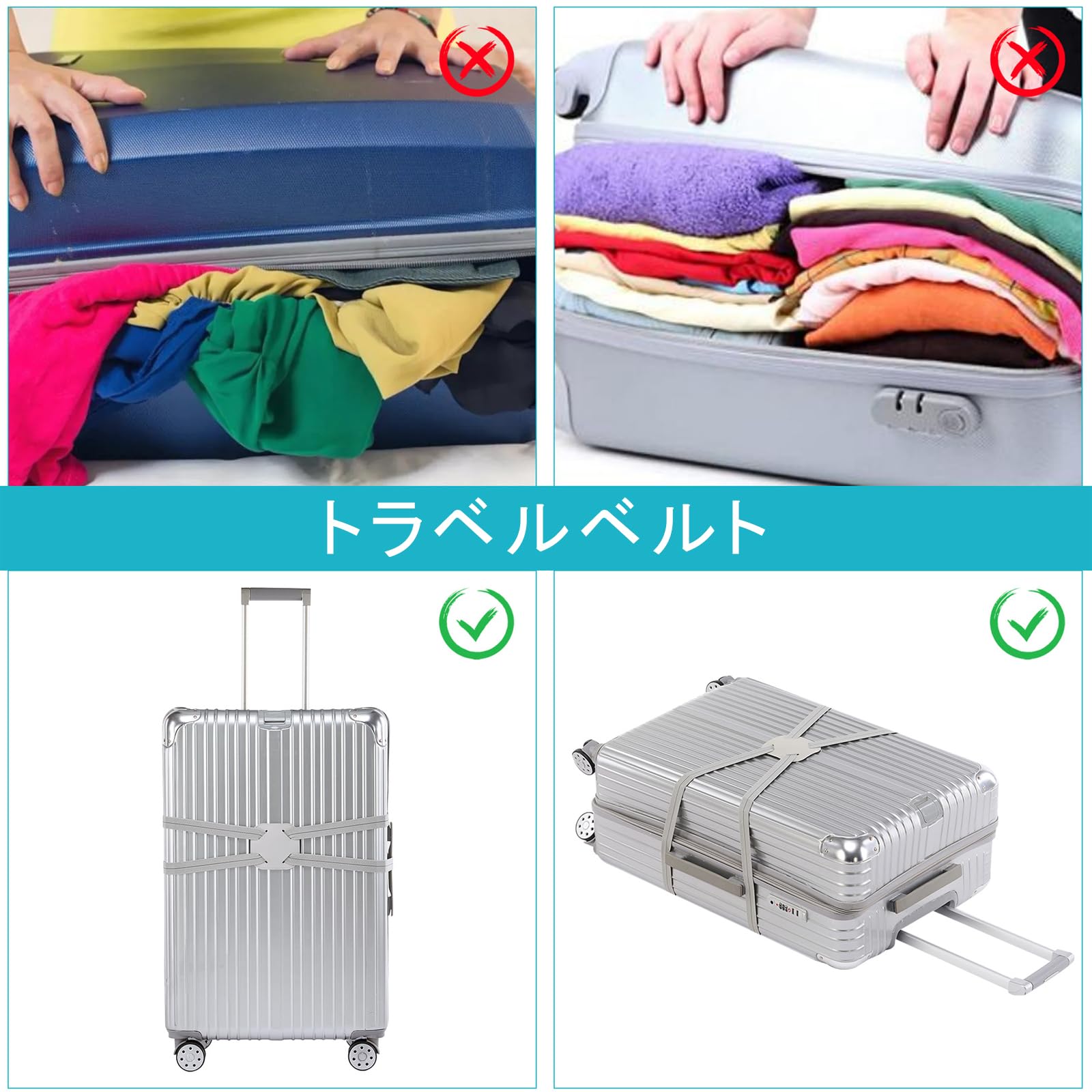 【送料無料】Akkerds トランク固定ベルト 1本セットワンタッチ 固定 荷物崩れ防止 紛失防止 調節可能 バッグ固定ベルト 旅行 出張 旅行便利用品（グレー） slife-11097247 S-LIFE サンプル画像3