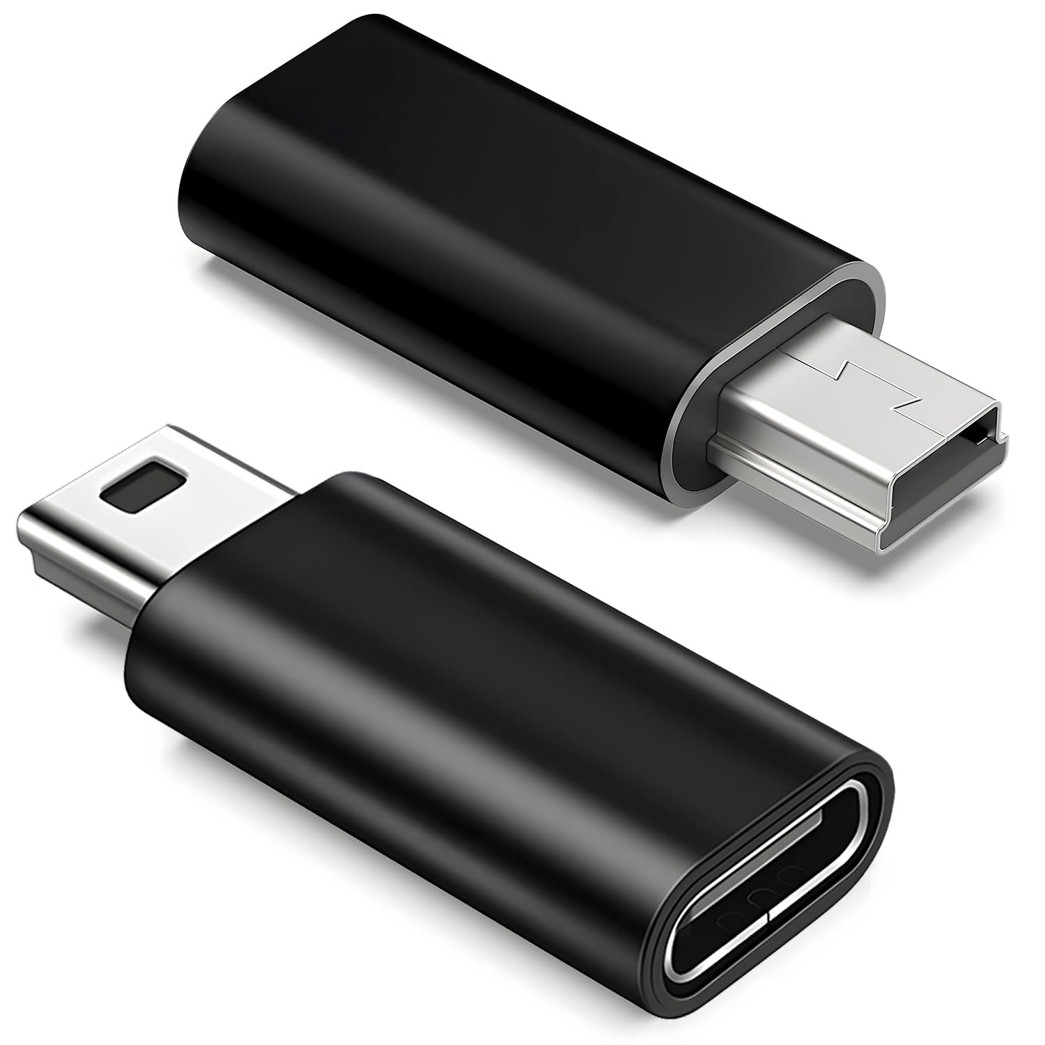 USB C to ミニUSB 変換アダプタ シルバー/ブラック 充電＆データ転送対応 即挿即用 転送安定 ロス低減 USB Mini-Bオス変換 コンパクト設計 色：ブラックx 2