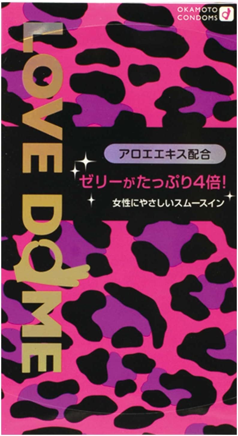 ゼリーがたっぷり4倍！ 女性にやさしいスムースイン！　アロエエキス配合！ 「挿入時に痛い」という女性の声を考慮して開発されたコンドームです。 ・ゼリーの量が従来の4倍（当社比）で挿入なめらか ・アロエエキス配合ゼリー ・やわらか天然ゴム製 ・個別包装もカワイイ♪♪ ・色：グリーン ・形、表面加工：こけし型 オカモト　LOVE　DOMEコンドーム 個装サイズ：76/136/26個装重量：40g内容量：12個入製造国：日本 【特徴】 色・・・ナチュラル ゴム臭カット 潤滑剤つき