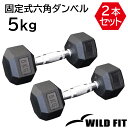 固定式六角ダンベル 5kg 2本セット送料無料 ダンベル インナーマッスル 筋トレ トレーニング 鉄アレイ 鉄アレー ベンチプレス ジム [WILD FIT Premium]