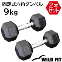 固定式六角ダンベル 9kg 2本セット送料無料 ヘキサゴン ダンベル インナーマッスル 筋力 筋トレ トレーニング 鉄アレイ 鉄アレー ジム [WILD FIT...