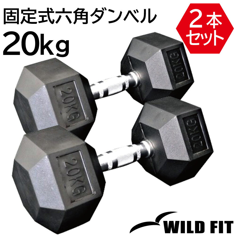 固定式六角ダンベル20kg 2本セット送料無料 ヘキサゴン ダンベル バーベル ウエイト 筋トレ トレーニング 腹筋 背筋 ベンチプレス ジム [WILD FIT Premium]
