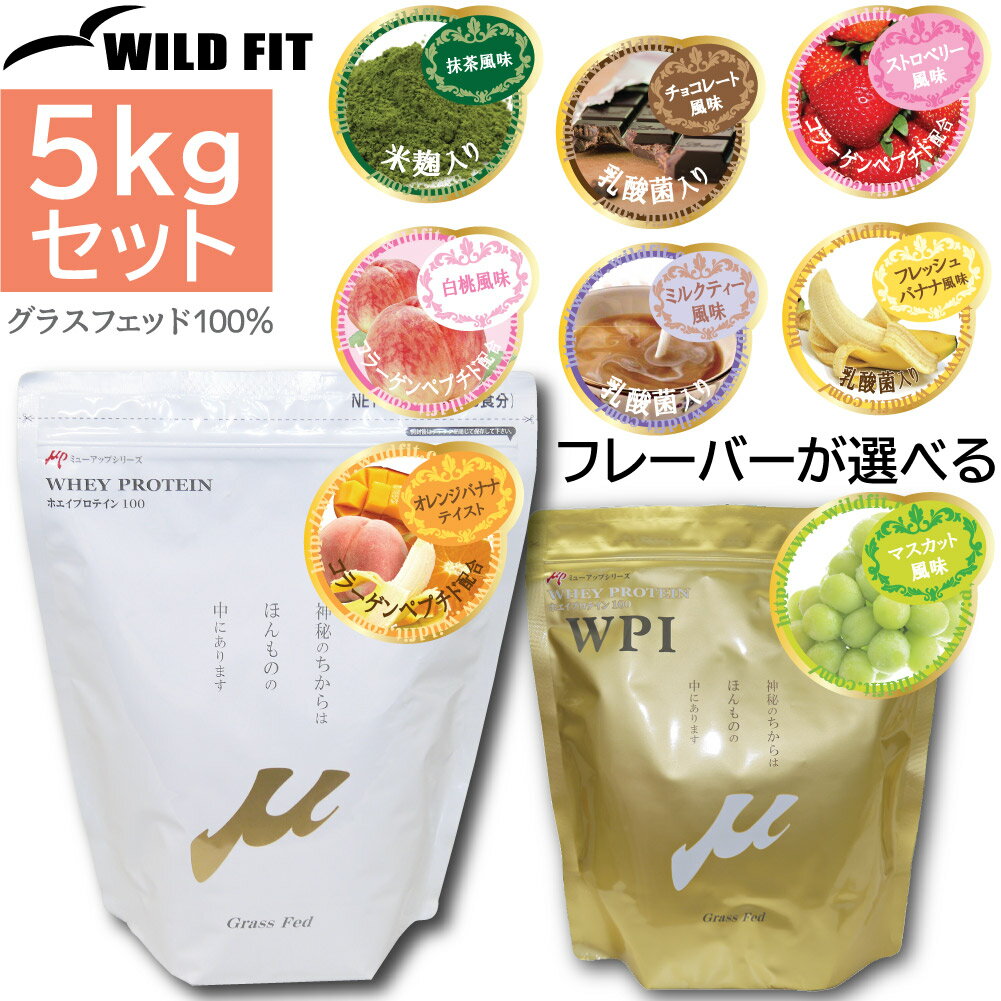 【まとめ買い】 μ-up ホエイプロテイン100 5袋 5kg セットグラスフェッド 国内製造 溶けやすい 送料無料 チョコ 抹茶 いちご マンゴー [WILD FIT Premium]