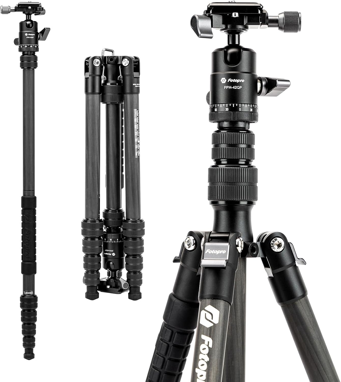 Fotopro 152CM カーボンファイバー製 旅行用三脚架 コンパクト カメラ三脚架 ボー...